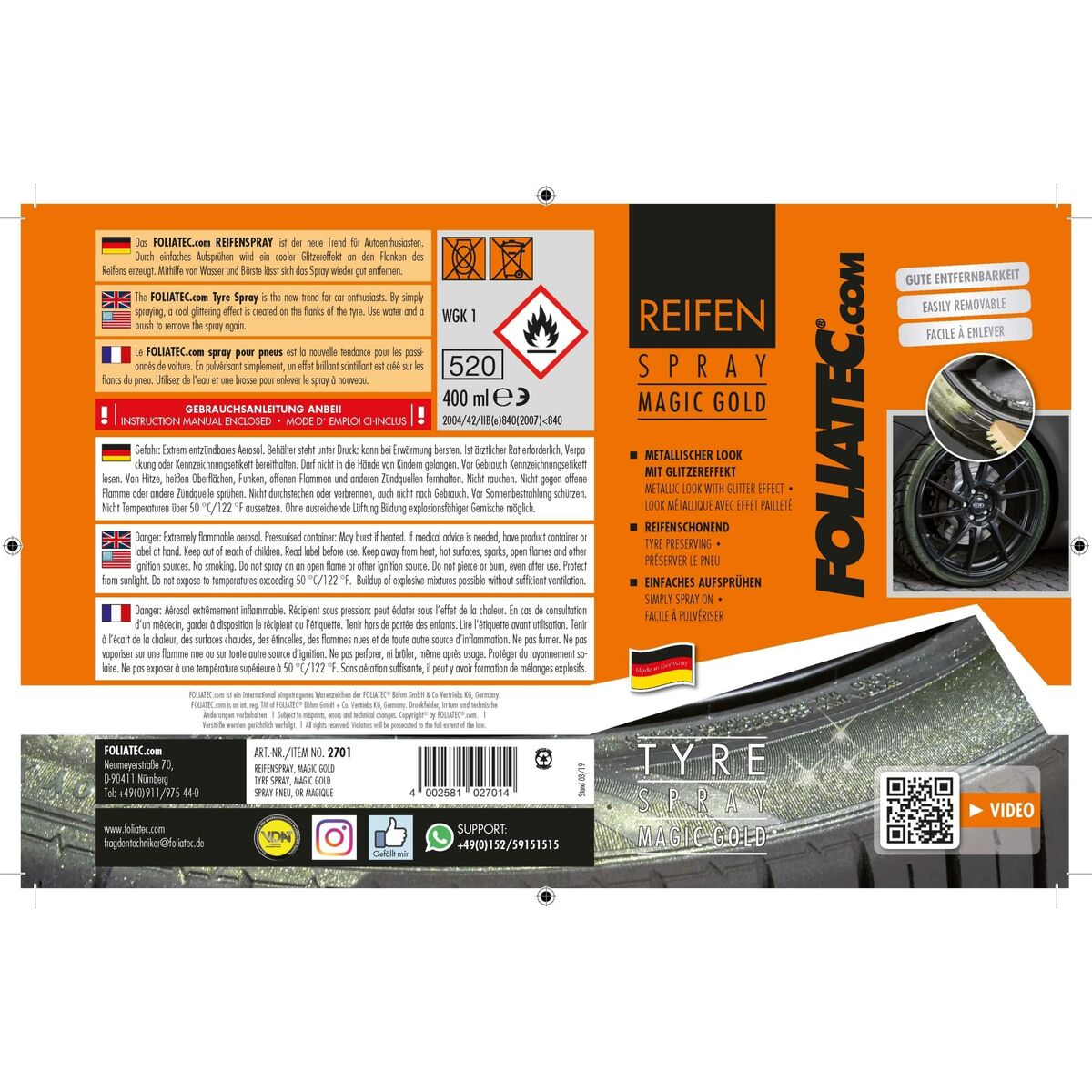 Σπρέι βαφής Foliatec Χρυσό Τροχούς 400 ml