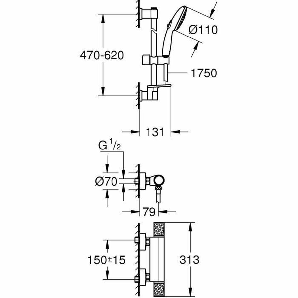Στήλη ντους Grohe Precision Feel Chrome Μέταλλο