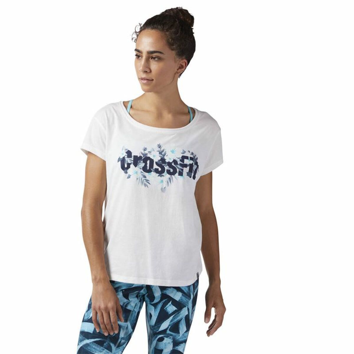 Γυναικεία Μπλούζα με Κοντό Μανίκι Reebok Floral Easy Crossfit Λευκό