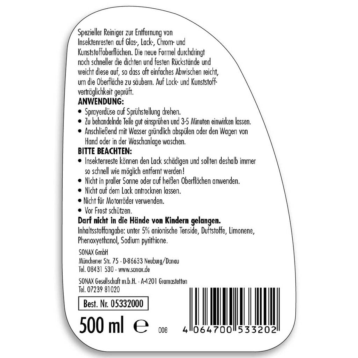 Καθαρίστε τα Έντομα Sonax SX05332000 500 ml