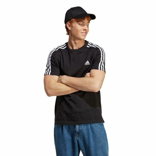 Ανδρική Μπλούζα με Κοντό Μανίκι Adidas Essentials Single 3 Bandas Μαύρο