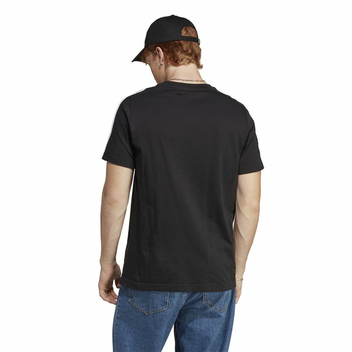 Ανδρική Μπλούζα με Κοντό Μανίκι Adidas Essentials Single 3 Bandas Μαύρο