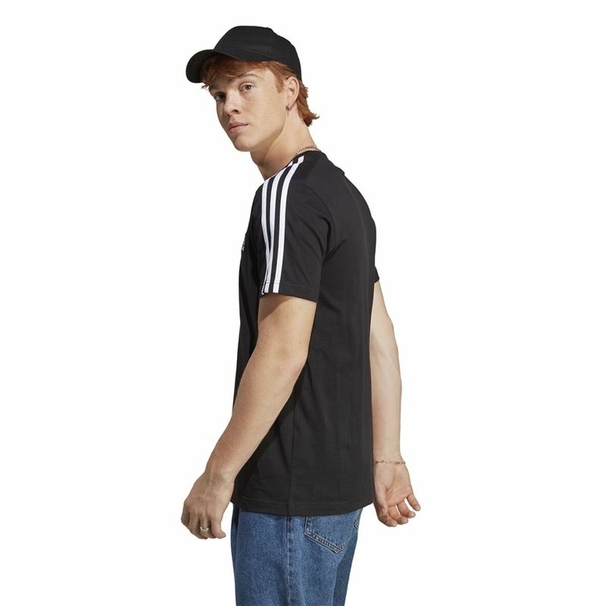 Ανδρική Μπλούζα με Κοντό Μανίκι Adidas Essentials Single 3 Bandas Μαύρο