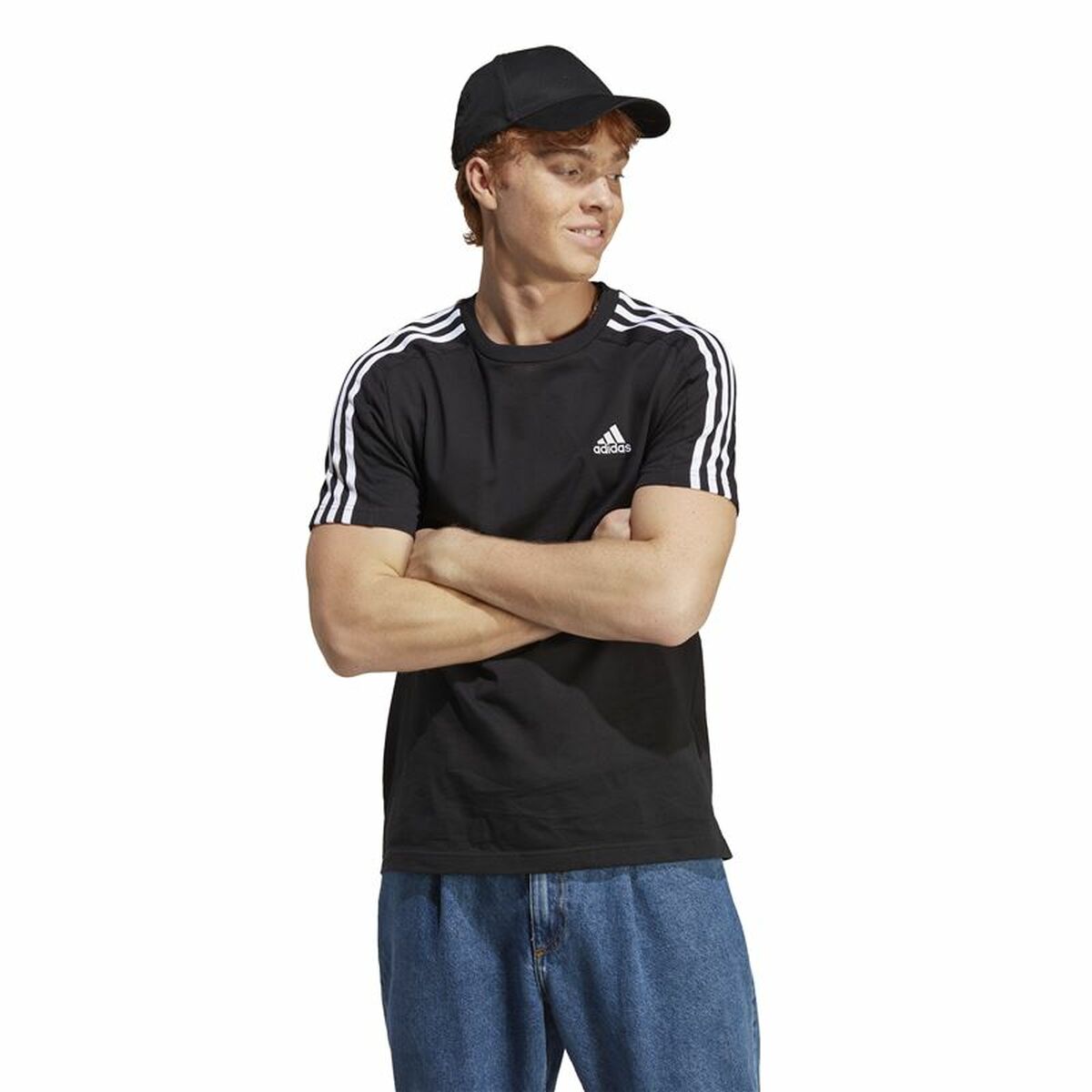 Ανδρική Μπλούζα με Κοντό Μανίκι Adidas Essentials Single 3 Bandas Μαύρο