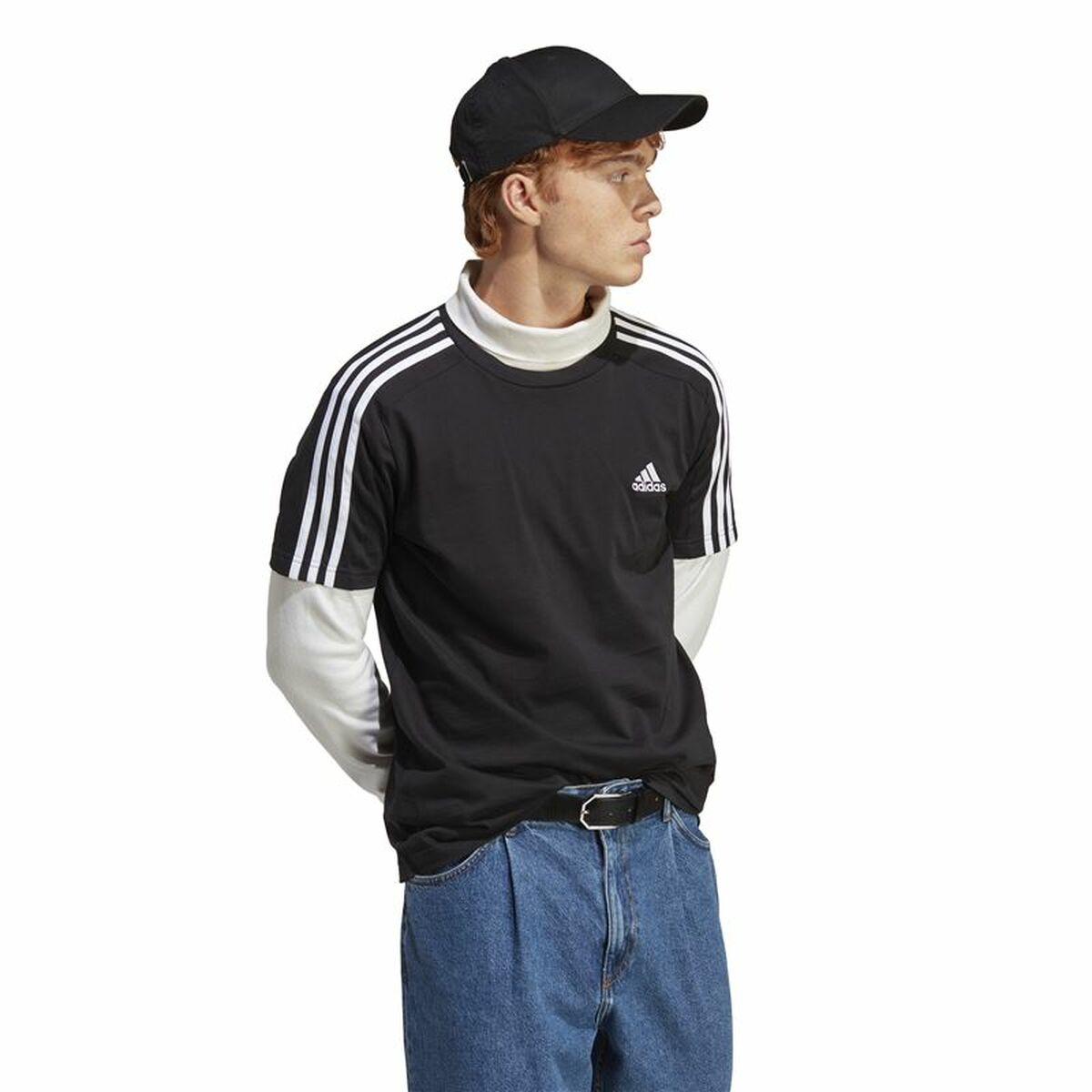 Ανδρική Μπλούζα με Κοντό Μανίκι Adidas Essentials Single 3 Bandas Μαύρο