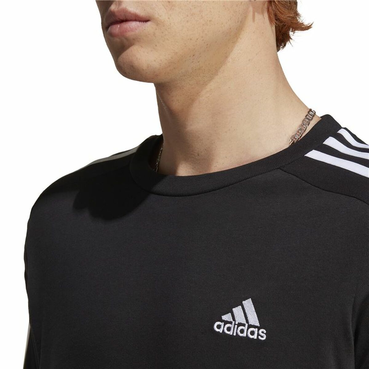 Ανδρική Μπλούζα με Κοντό Μανίκι Adidas Essentials Single 3 Bandas Μαύρο