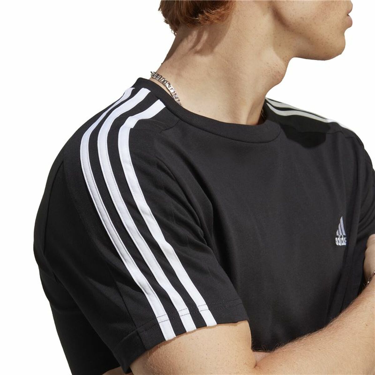 Ανδρική Μπλούζα με Κοντό Μανίκι Adidas Essentials Single 3 Bandas Μαύρο