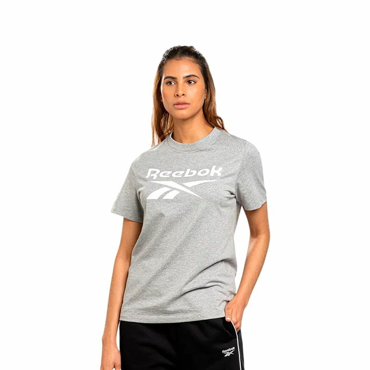 Γυναικεία Μπλούζα με Κοντό Μανίκι Reebok Identity Big Logo Γκρι Ανοιχτό Γκρι