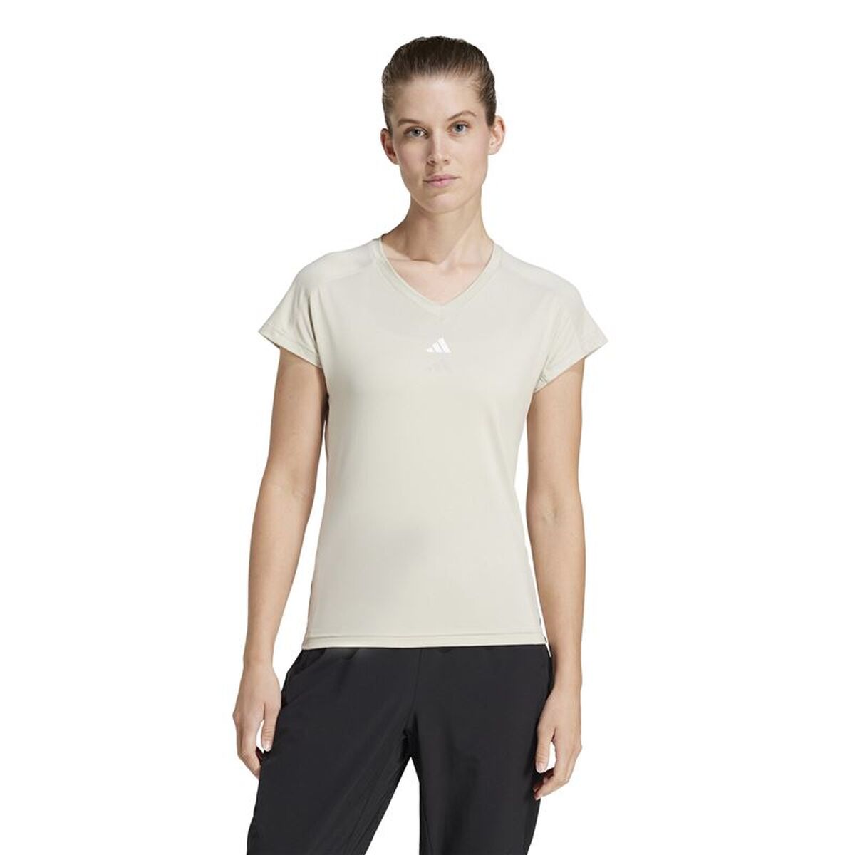 Γυναικεία Μπλούζα με Κοντό Μανίκι Adidas Aeroready Minimal Μπεζ Fitness