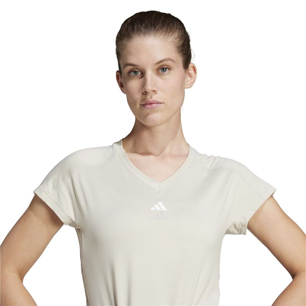 Γυναικεία Μπλούζα με Κοντό Μανίκι Adidas Aeroready Minimal Μπεζ Fitness