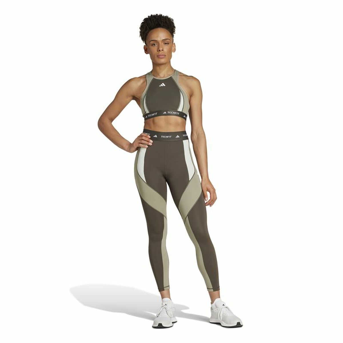 Αθλητικά Γυναικεία Κολάν Adidas Techfit 7/8 Colorblock Καφέ Γκρι
