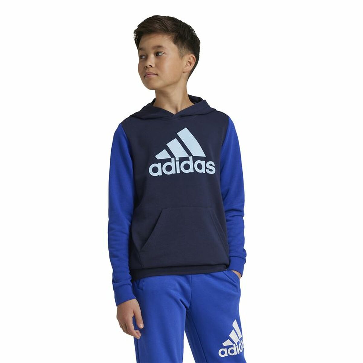 Παιδικό Φούτερ με Κουκούλα Adidas Essentials Big Logo Colorblock Μπλε