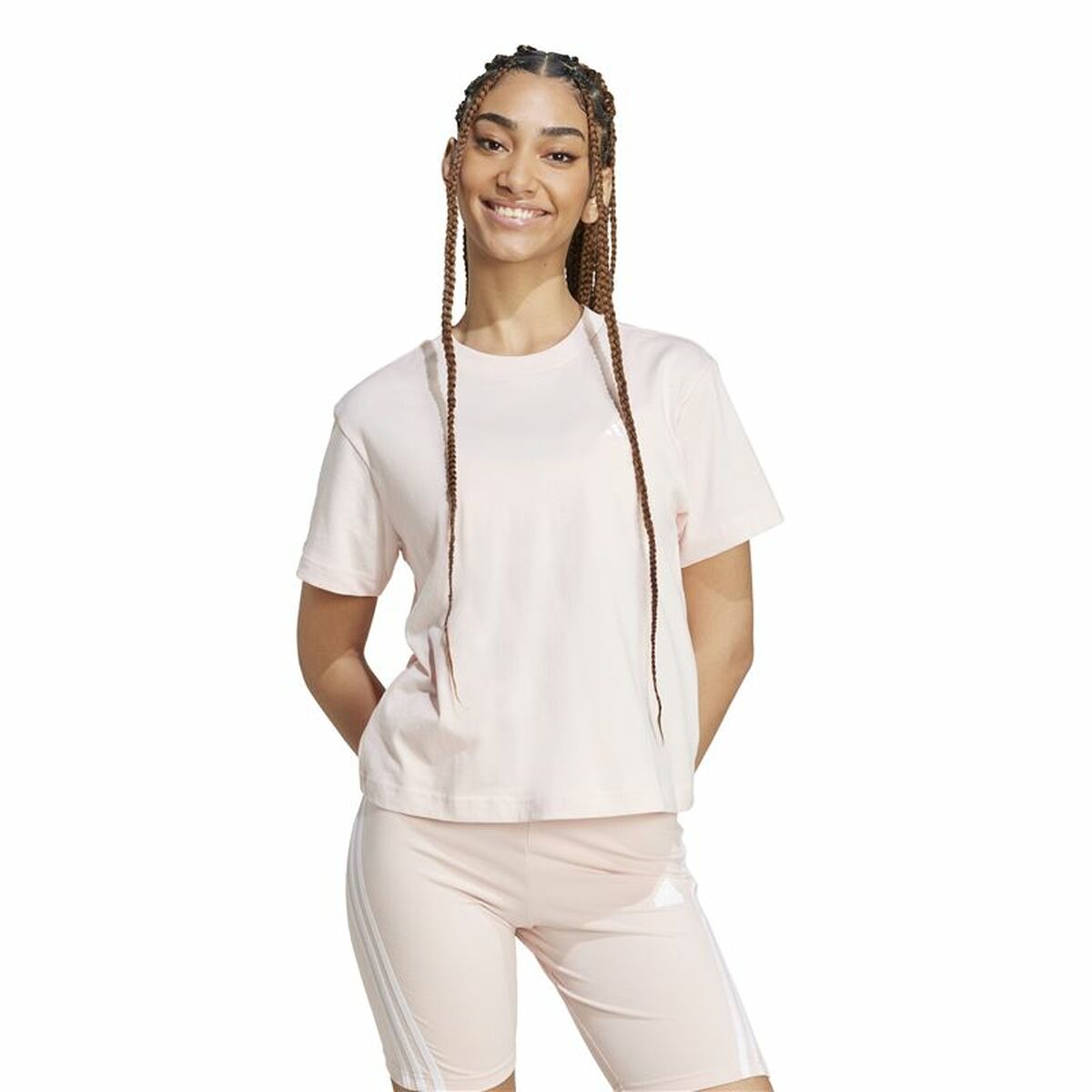 Γυναικεία Μπλούζα με Κοντό Μανίκι Adidas Essentials Small Logo Μπεζ Ροζ