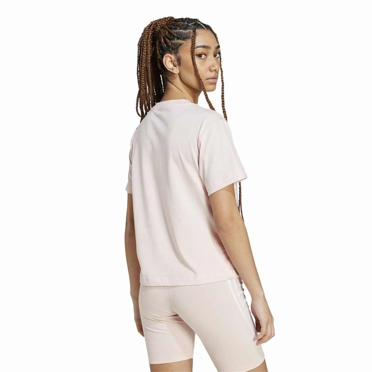 Γυναικεία Μπλούζα με Κοντό Μανίκι Adidas Essentials Small Logo Μπεζ Ροζ