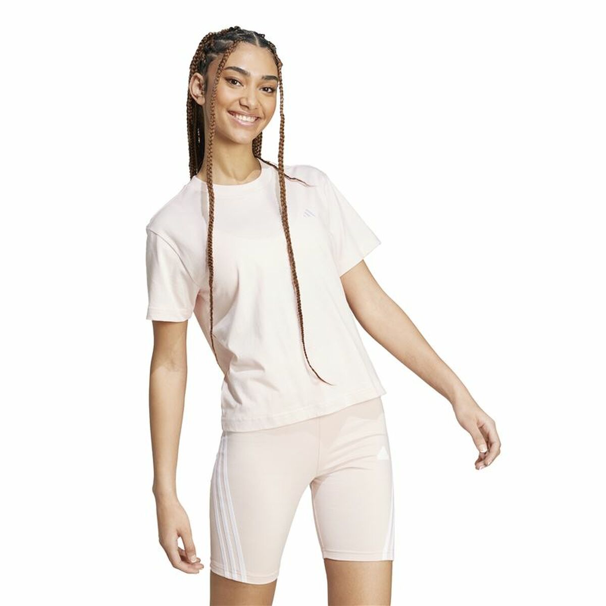 Γυναικεία Μπλούζα με Κοντό Μανίκι Adidas Essentials Small Logo Μπεζ Ροζ