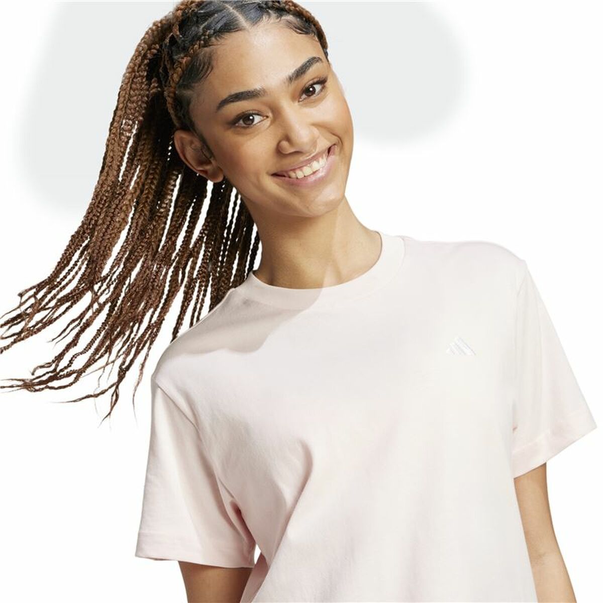 Γυναικεία Μπλούζα με Κοντό Μανίκι Adidas Essentials Small Logo Μπεζ Ροζ