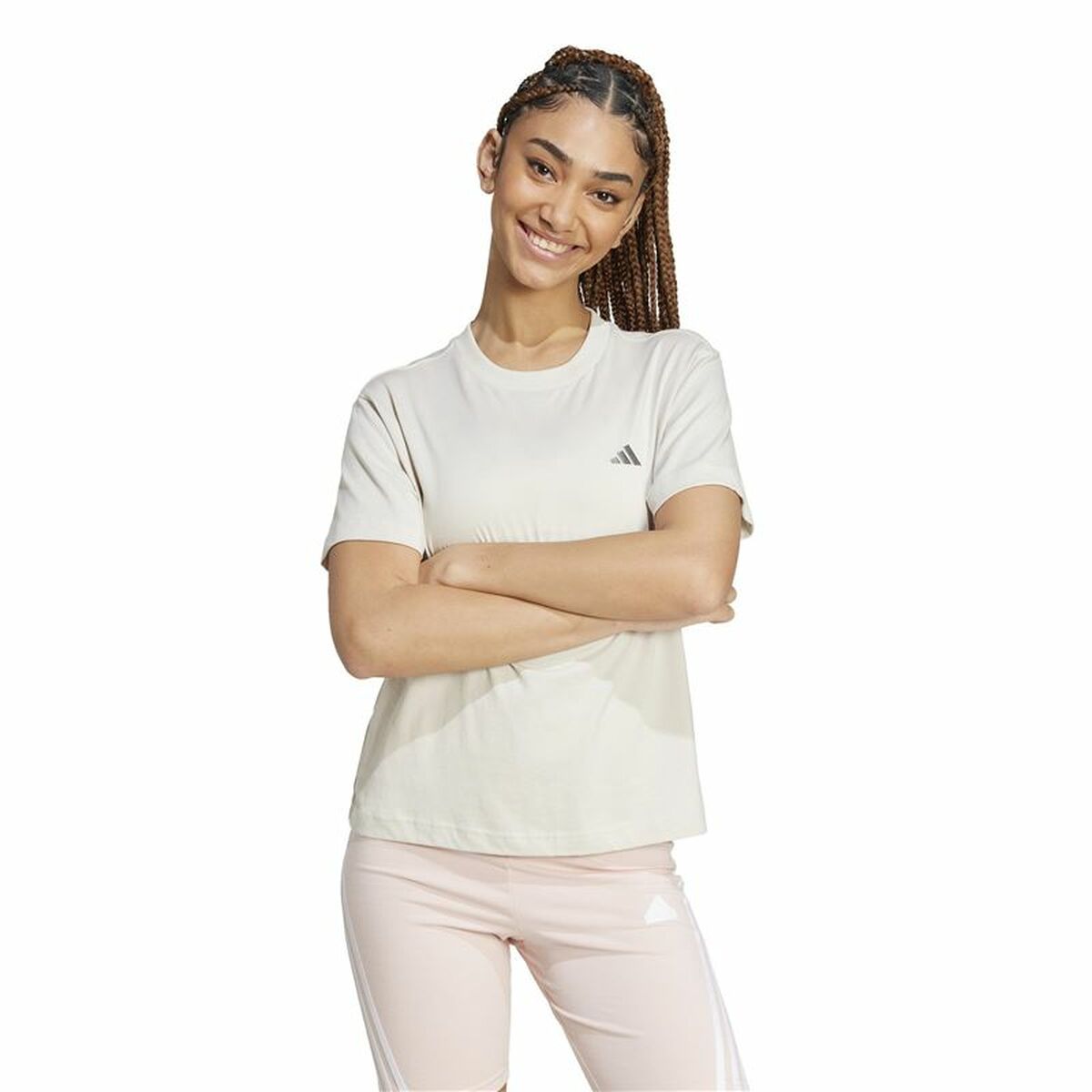 Γυναικεία Μπλούζα με Κοντό Μανίκι Adidas Essentials Small Logo Λευκό Μπεζ