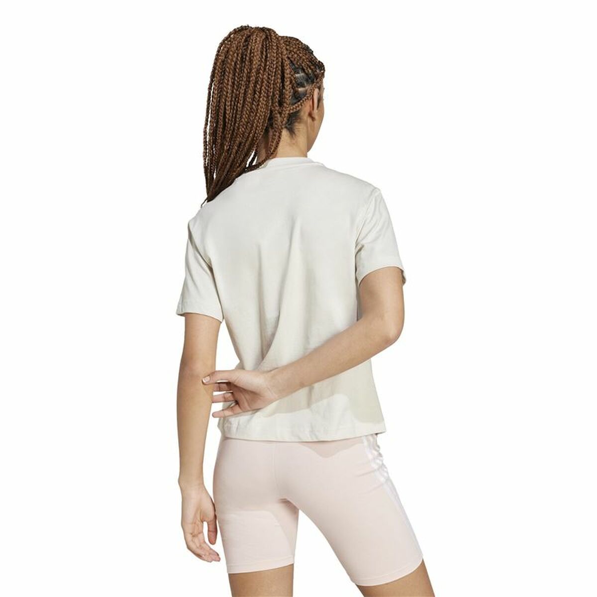 Γυναικεία Μπλούζα με Κοντό Μανίκι Adidas Essentials Small Logo Λευκό Μπεζ