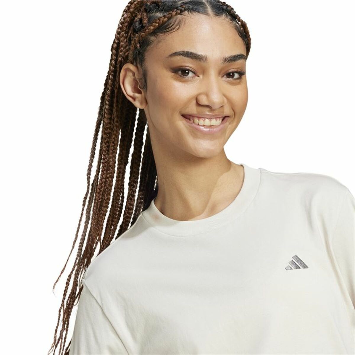 Γυναικεία Μπλούζα με Κοντό Μανίκι Adidas Essentials Small Logo Λευκό Μπεζ
