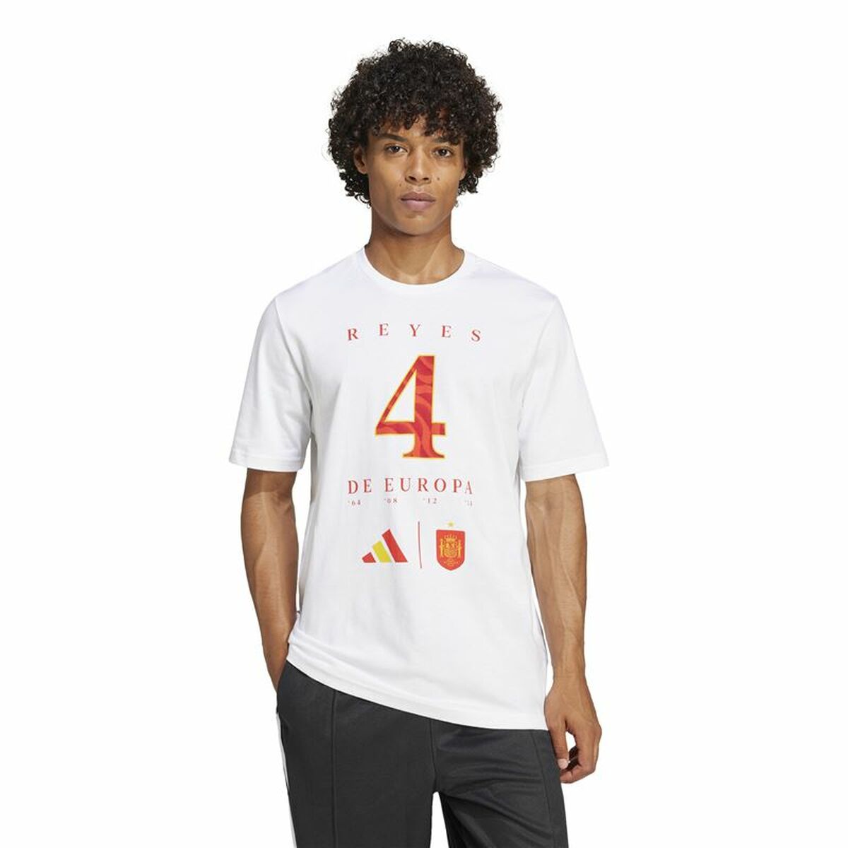 Ανδρική Μπλούζα με Κοντό Μανίκι Adidas España Campeones de Europa Λευκό