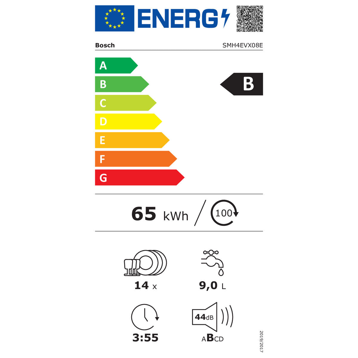 Πλυντήριο πιάτων BOSCH SMH4EVX08E 6P 3ªB 44dBA INT Λευκό 60 cm