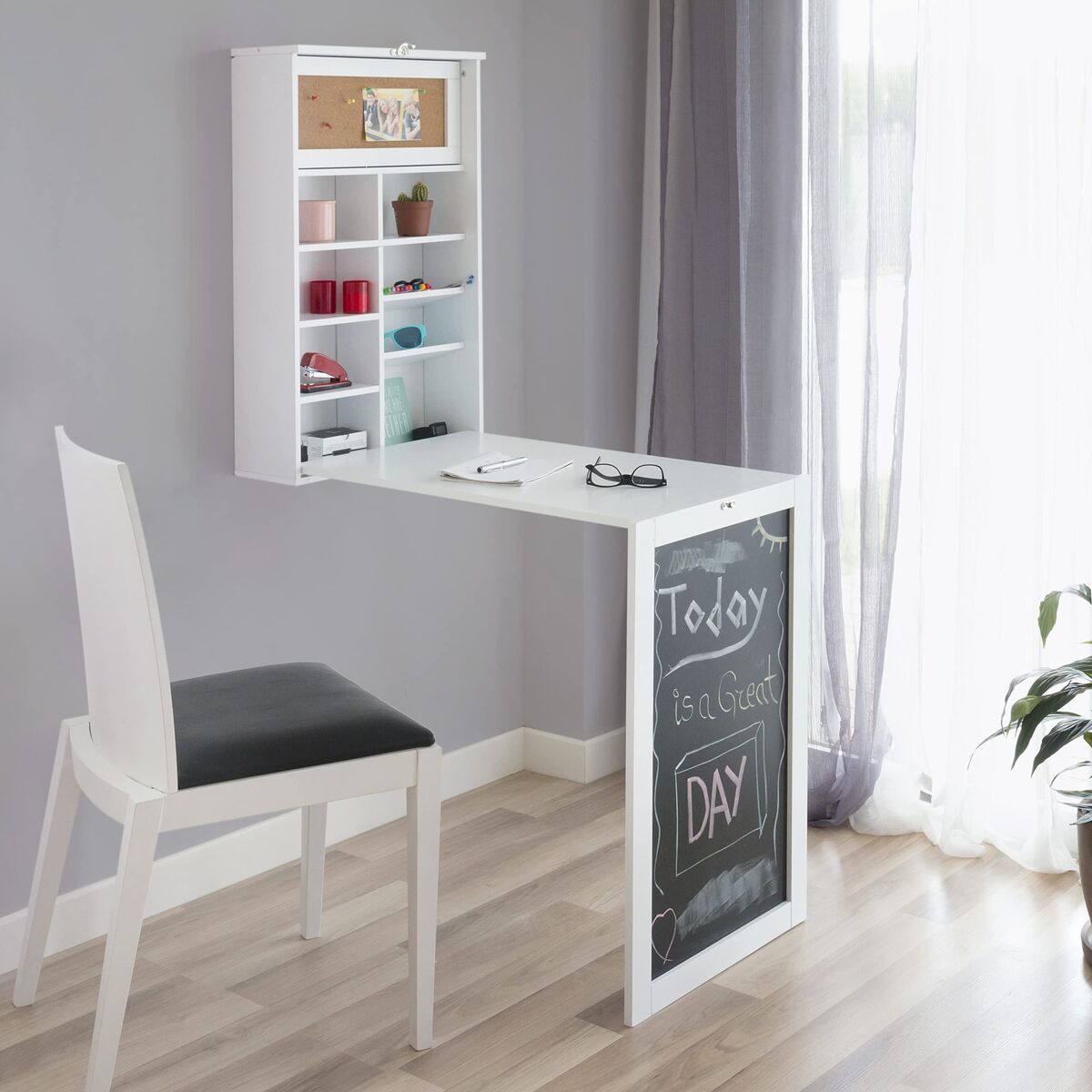 Πτυσσόμενο Γραφείο Τοίχου Woldy InnovaGoods Λευκό Ξύλο (Ανακαινισμένα A)