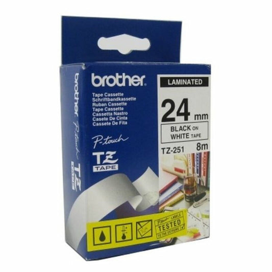 Πλαστικοποιημένη Ταινία για Στυλό Brother TZE251 2,4 cm 8 m Λευκό Μαύρο Μαύρο/Λευκό