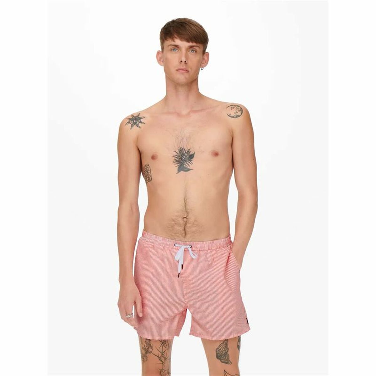 Ανδρικά Μαγιό Only & Sons Onsted Stripe Seersucker Ροζ