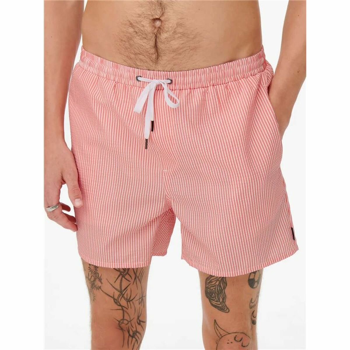 Ανδρικά Μαγιό Only & Sons Onsted Stripe Seersucker Ροζ
