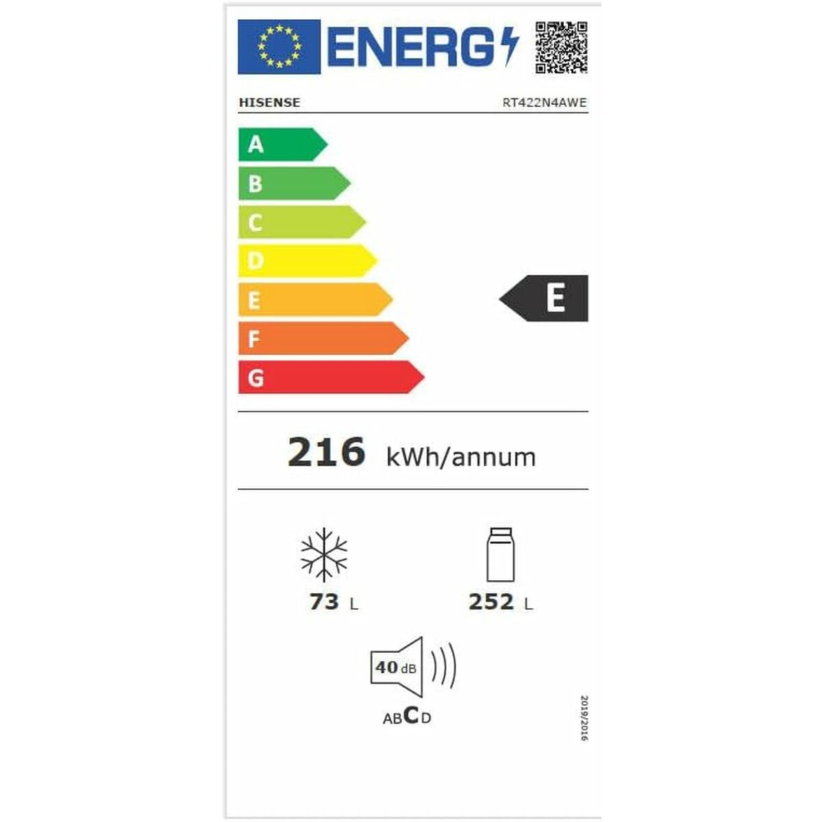 Συνδυασμένο Ψυγείο Hisense RT422N4AWE  170 Λευκό 252 L (Ανακαινισμenα A)