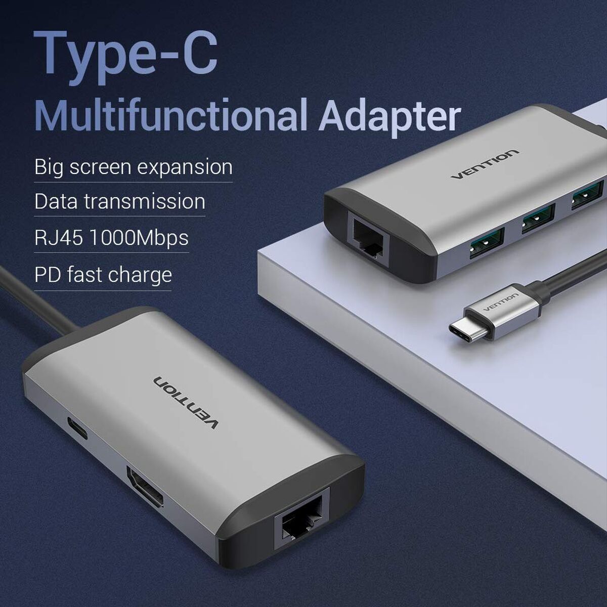 USB Hub Vention CNCHB Μαύρο Γκρι