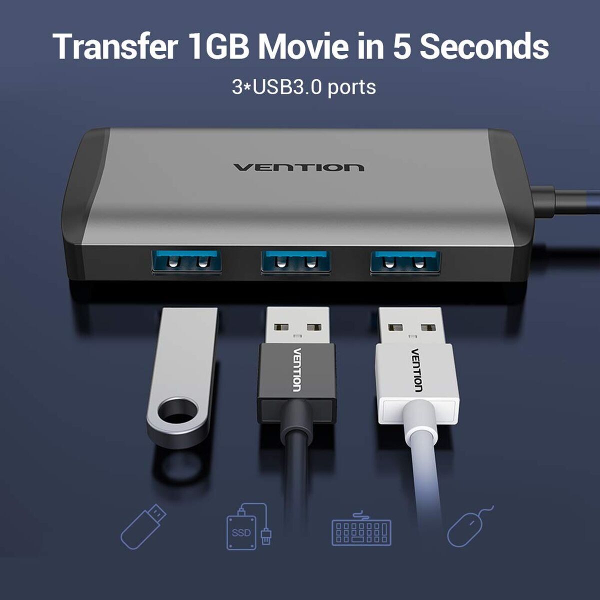 USB Hub Vention CNCHB Μαύρο Γκρι