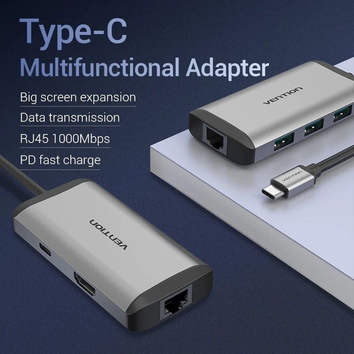USB Hub Vention CNCHB Μαύρο Γκρι