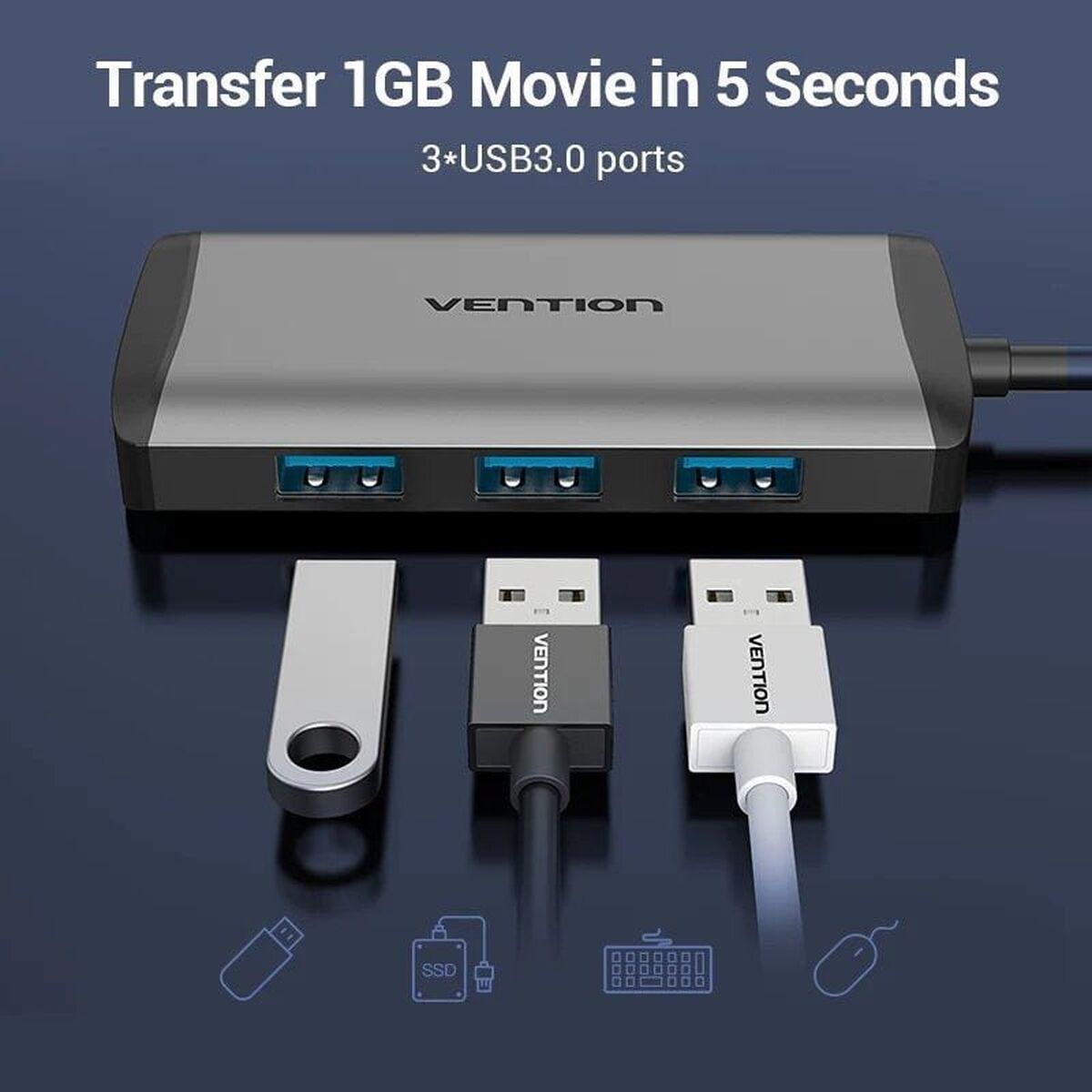 USB Hub Vention CNCHB Μαύρο Γκρι