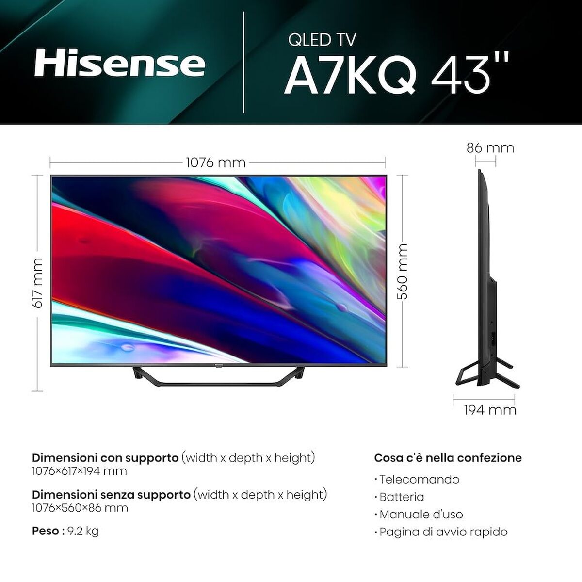 Smart TV Hisense 43A79KQ 4K Ultra HD 43" LED HDR D-LED QLED (Ανακαινισμenα B)