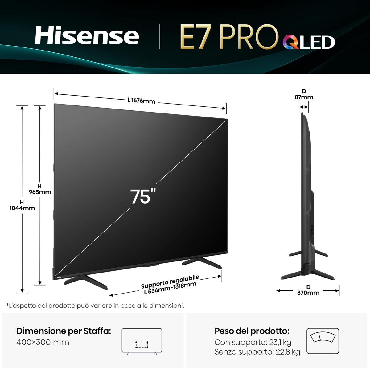 Smart TV Hisense 75E7Q PRO 4K Ultra HD 75" HDR QLED (Ανακαινισμenα A)