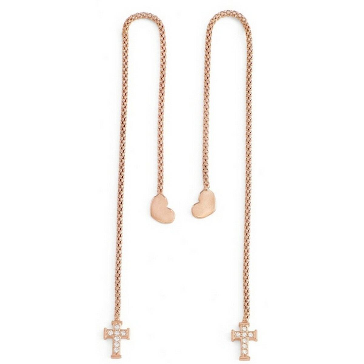Γυναικεία Σκουλαρίκια Amen CUORE CROCE CRISTALLI ROSE GOLD Αυθεντικό ασήμι 925