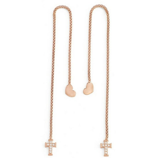 Γυναικεία Σκουλαρίκια Amen CUORE CROCE CRISTALLI ROSE GOLD Αυθεντικό ασήμι 925