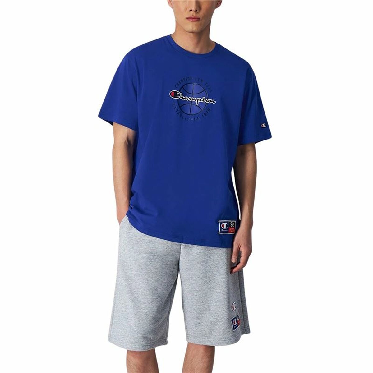 Ανδρική Μπλούζα με Κοντό Μανίκι Champion Crewneck Μπλε
