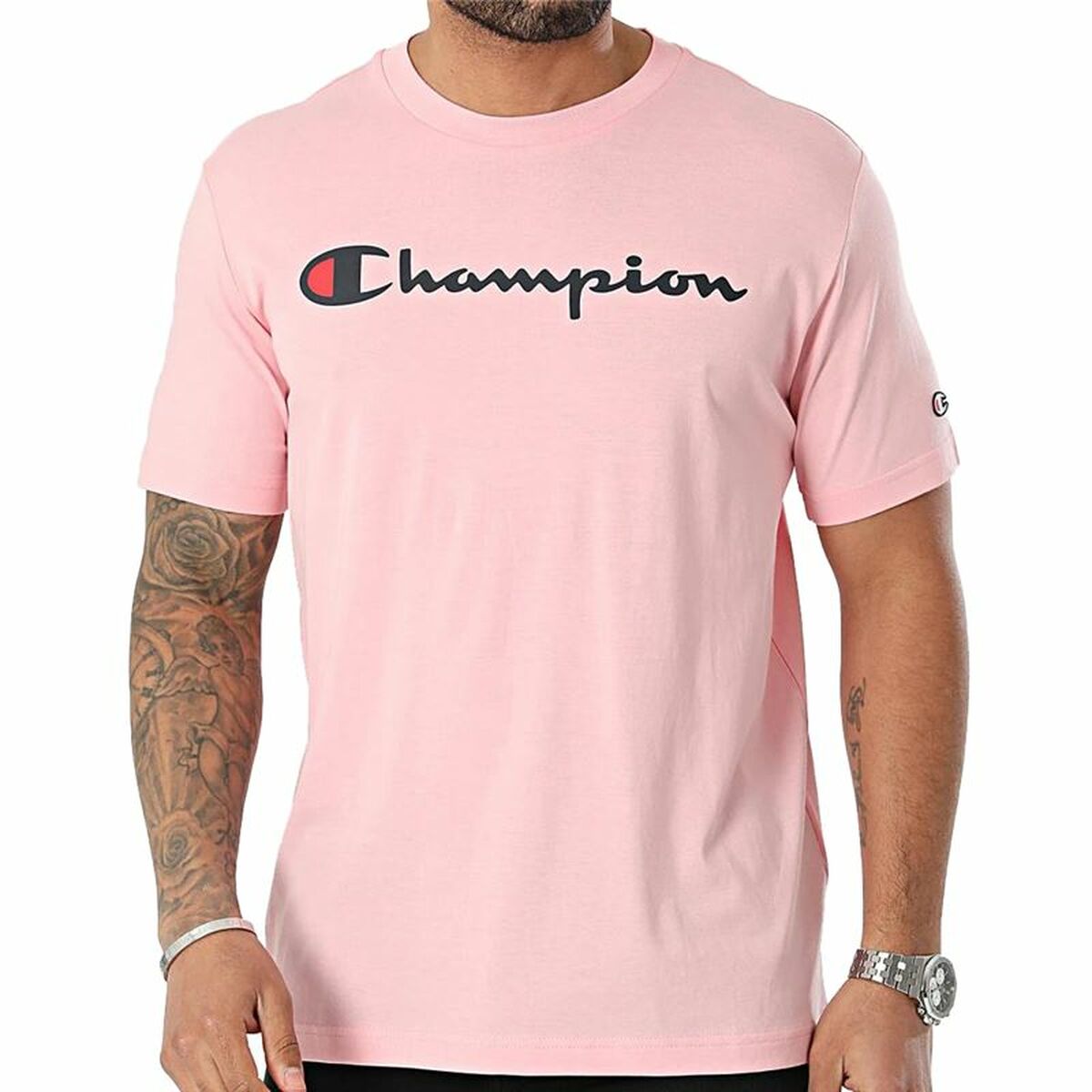 Ανδρική Μπλούζα με Κοντό Μανίκι Champion Crewneck Ροζ