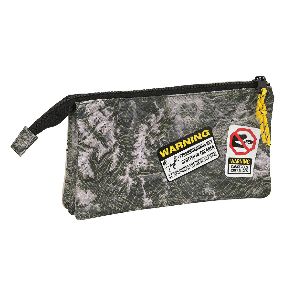 Τριπλή Κασετίνα Jurassic World Warning Γκρι 22 x 12 x 3 cm