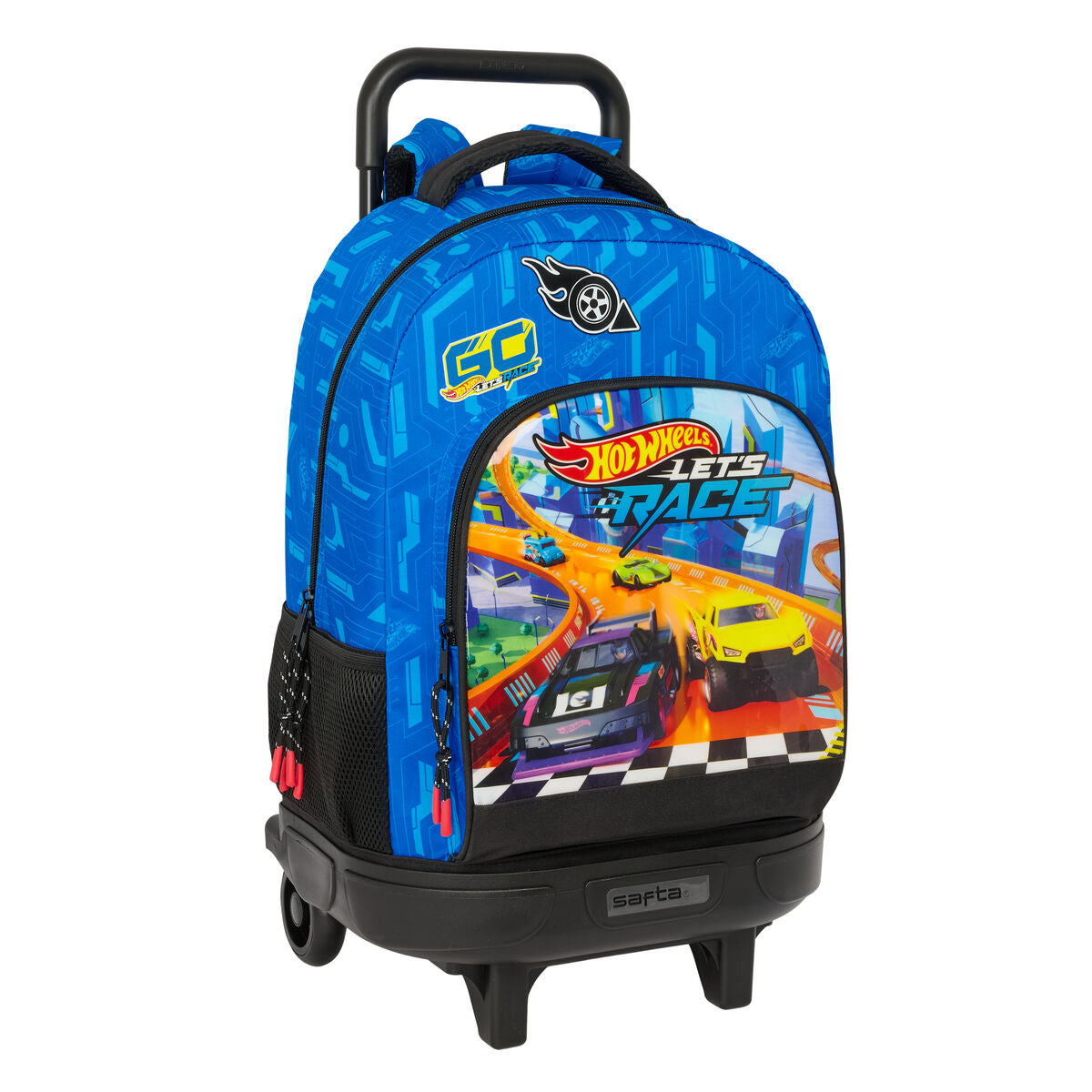 Σχολική Τσάντα με Ρόδες Hot Wheels Let's race Μπλε Μαύρο 33 x 45 x 22 cm