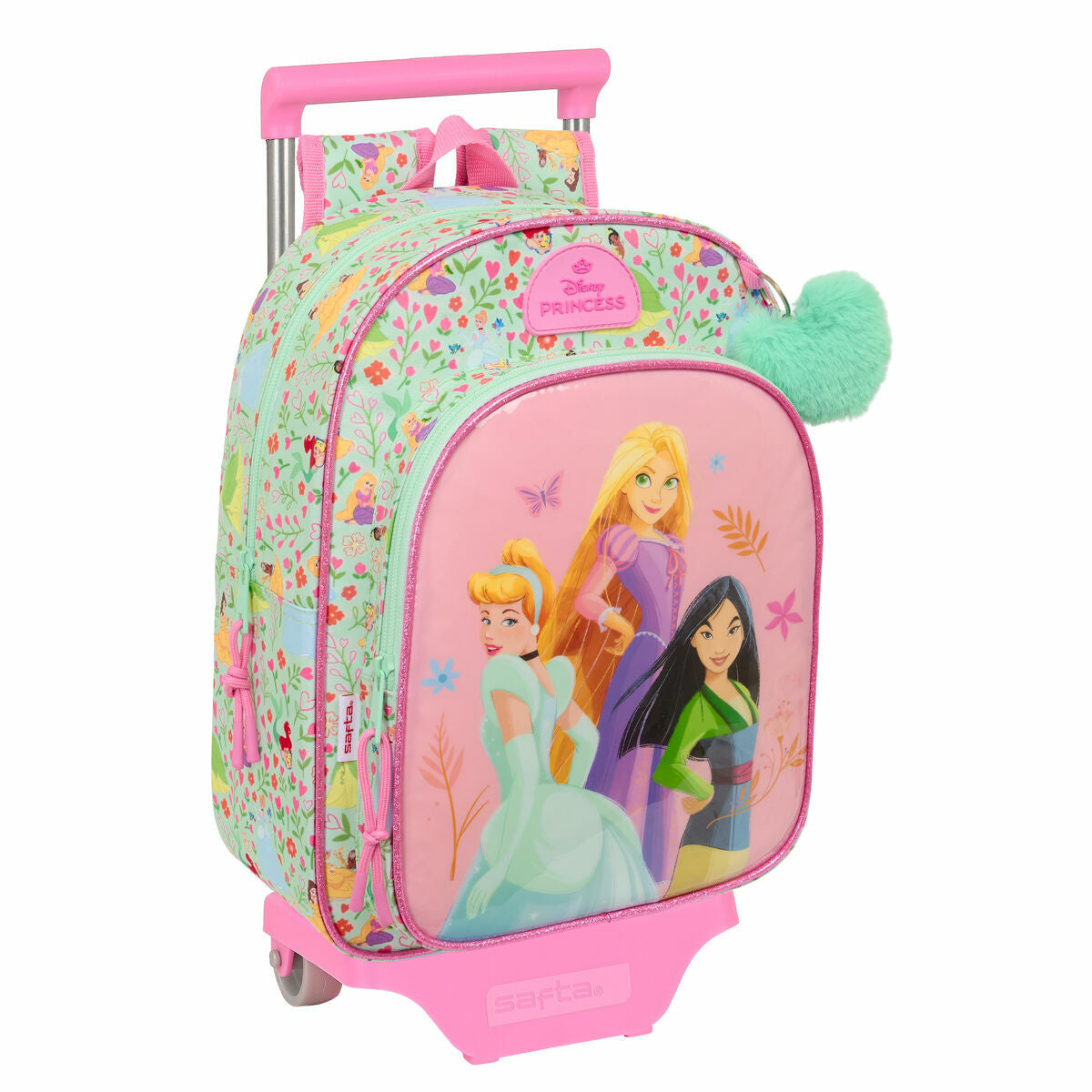 Σχολική Τσάντα με Ρόδες Disney Princess Bloom Πράσινο Ροζ 26 x 11 x 67 cm 26 x 34 x 11 cm