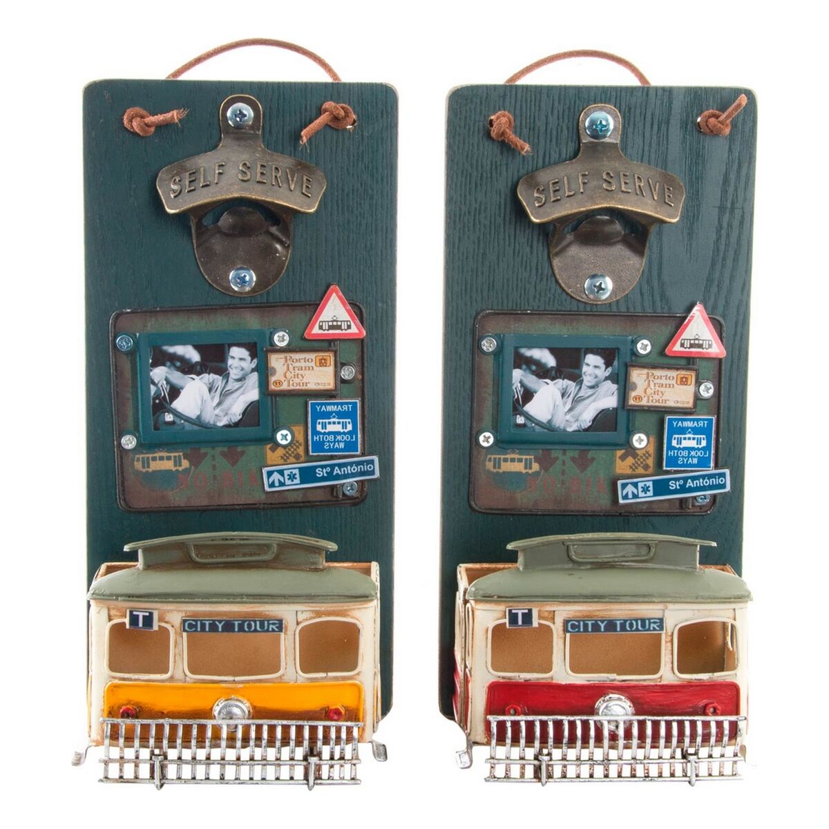 Ανοιχτήρι Μπουκαλιών DKD Home Decor Self Serve Ξύλο Μέταλλο (2 pcs) (26 x 12 x 9 cm)