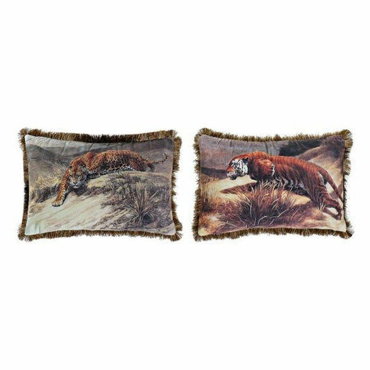 Μαξιλάρι DKD Home Decor Αλουμίνιο Αποικιακό Ζούγκλα (x2) (2 Τεμάχια)
