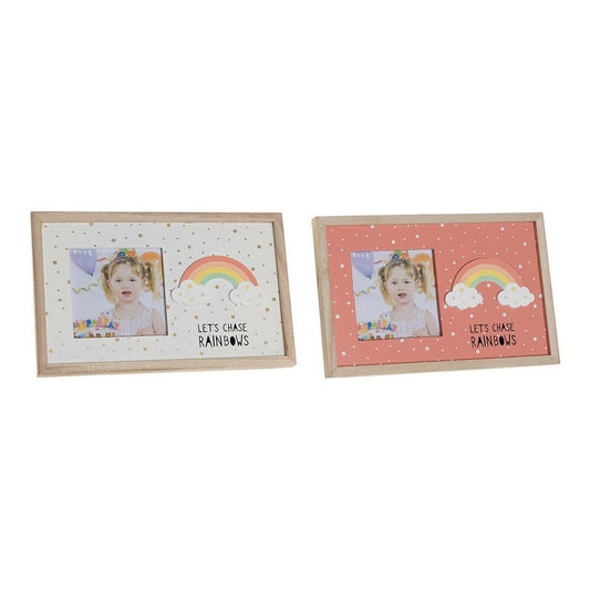 Κορνίζα DKD Home Decor Ουράνιο Τόξο Ροζ Λευκό Παιδικά Ξύλο MDF (25 x 1 x 16 cm) (x2)