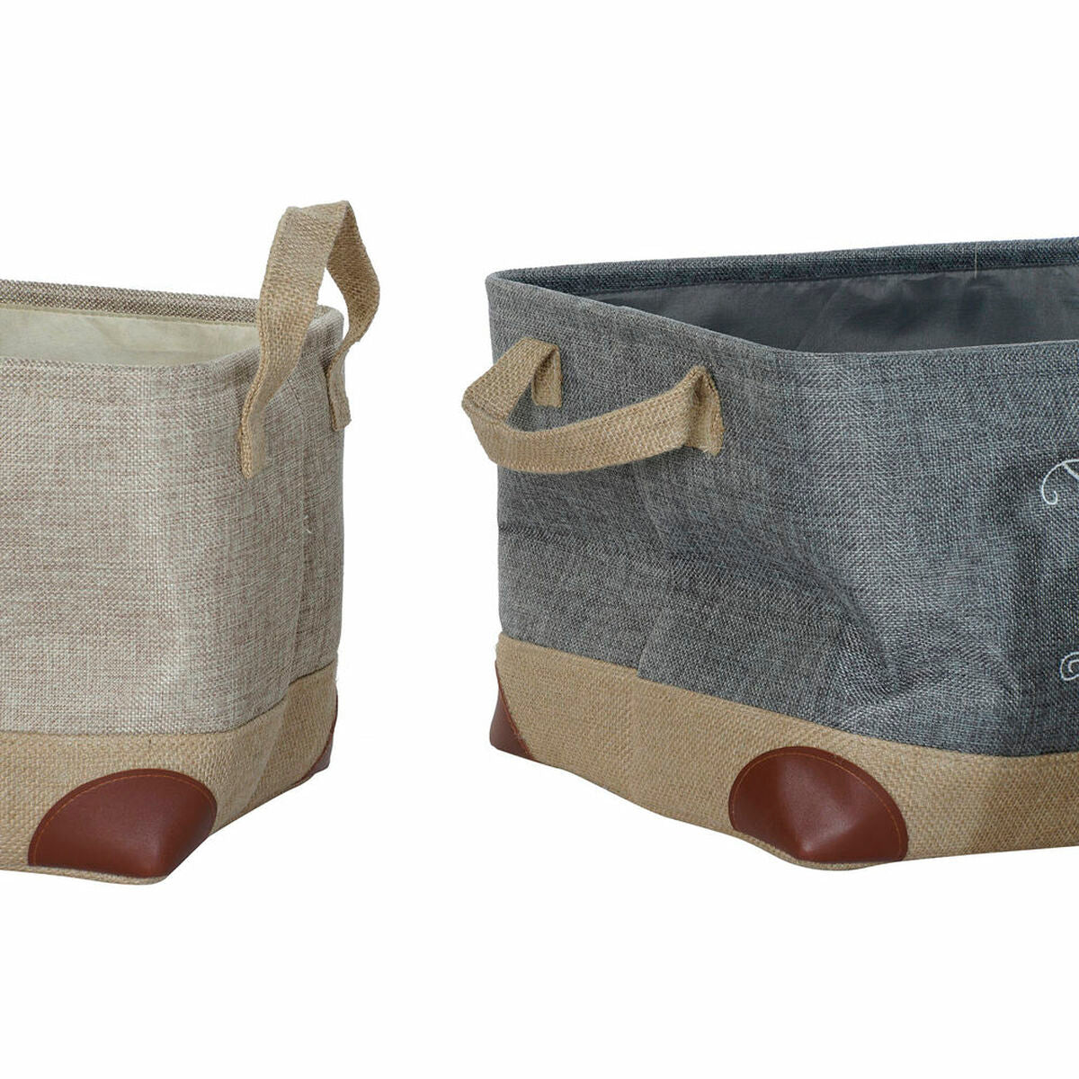 Καλάθι Πολλαπλών Χρήσεων DKD Home Decor Μπεζ Γκρι Ανοιχτό καφέ 40 x 30 x 24 cm Ξύλο 3 Τεμάχια (3 Μονάδες)