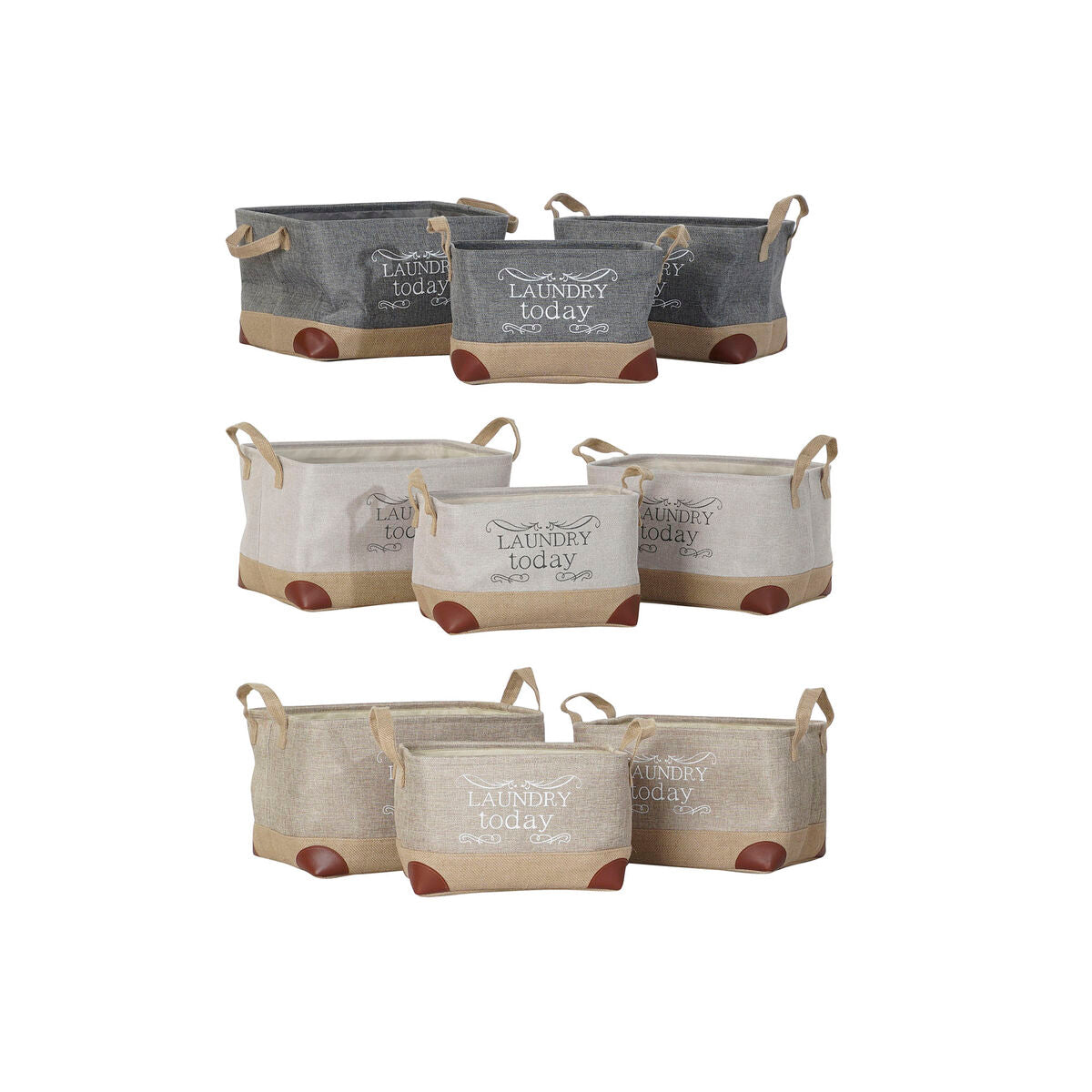 Καλάθι Πολλαπλών Χρήσεων DKD Home Decor Μπεζ Γκρι Ανοιχτό καφέ 40 x 30 x 24 cm Ξύλο 3 Τεμάχια (3 Μονάδες)
