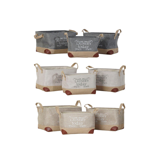 Καλάθι Πολλαπλών Χρήσεων DKD Home Decor Μπεζ Γκρι Ανοιχτό καφέ 40 x 30 x 24 cm Ξύλο 3 Τεμάχια (3 Μονάδες)