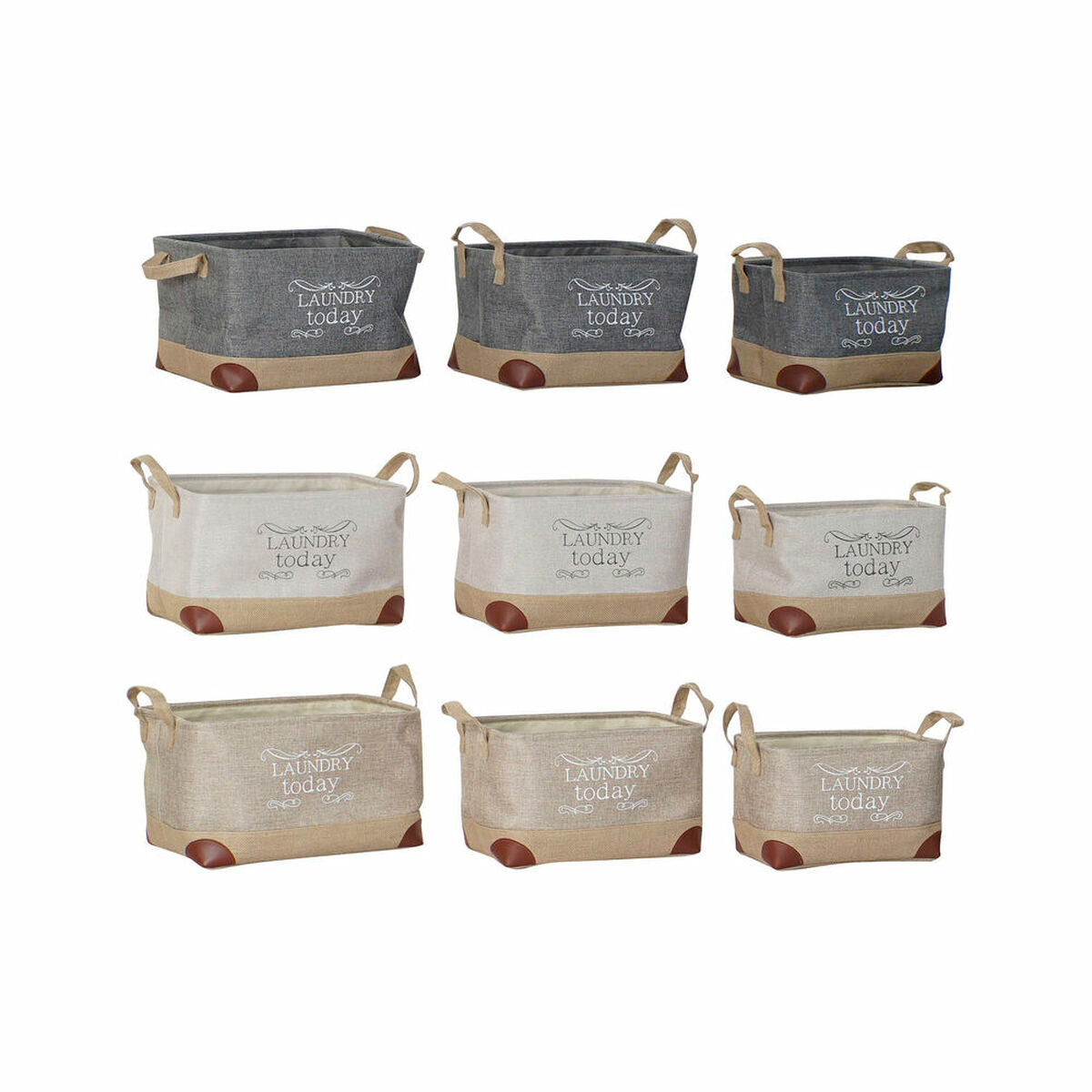 Καλάθι Πολλαπλών Χρήσεων DKD Home Decor Μπεζ Γκρι Ανοιχτό καφέ 40 x 30 x 24 cm Ξύλο 3 Τεμάχια (3 Μονάδες)
